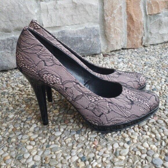 M.P.S Shoes - M.P.S Nude and Black Lace High Heel Pumps - Size 8.5